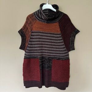 Curio Women’s Large Patchwork Sweater Dolman Cowl Neck Wool Blend Houndstooth